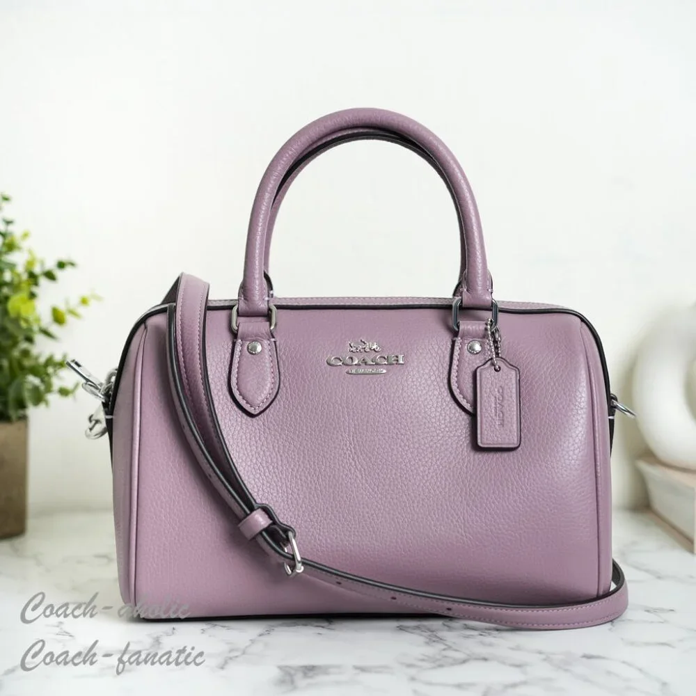 COACH CV962 Rowan Satchel Bag In Refined Pebble Leather Silver/Jasmine NWT